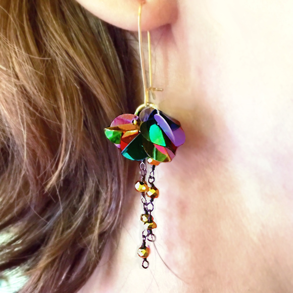 Glam Multicolor Sequin and Gem Earrings - Picture 2 of 2